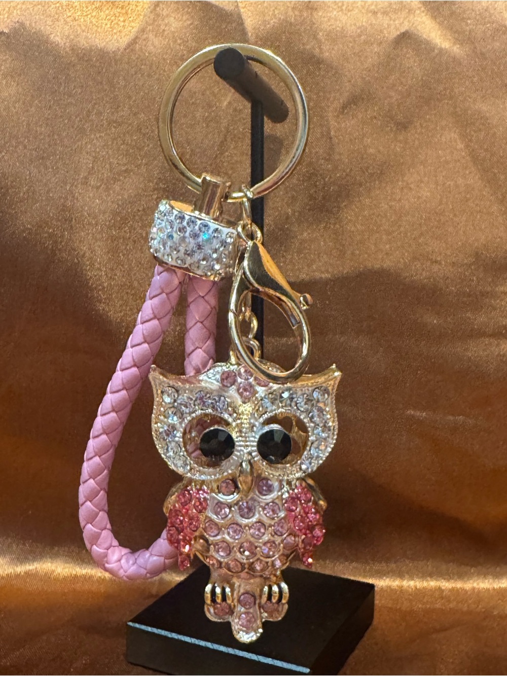 NWOT Pink Crystal Owl Bag Charm & Keychain Wristlet